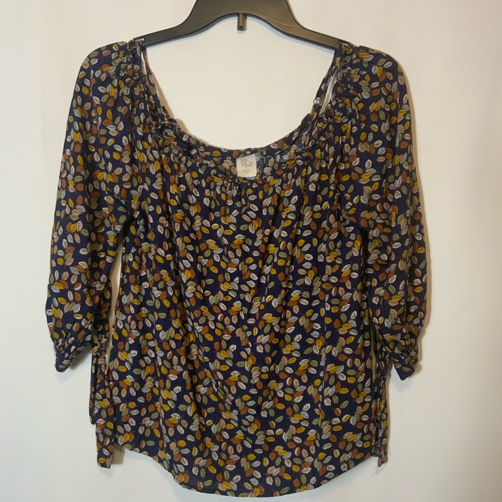 Blush Navy Leaf Print Blouse
